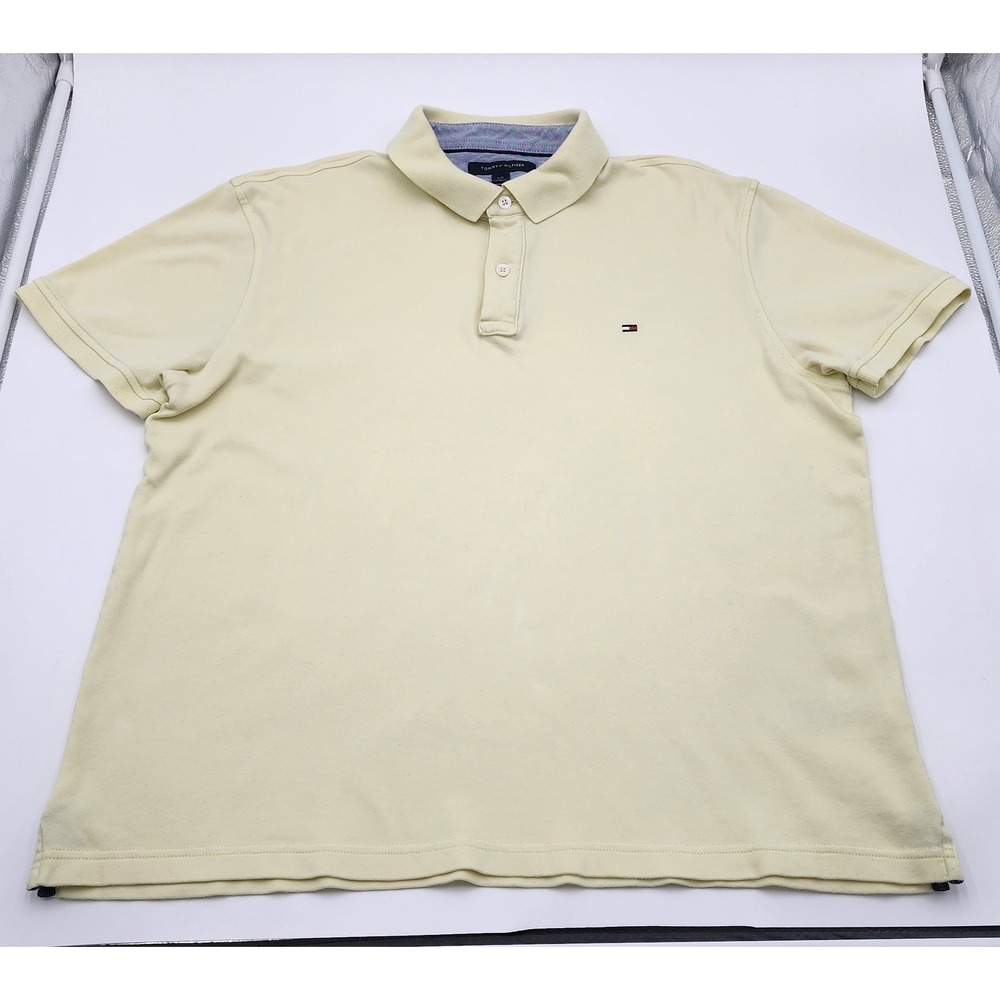 Tommy Hilfiger Polo Shirt Womens L Pale Yellow Custom Fit Cotton Logo EXC